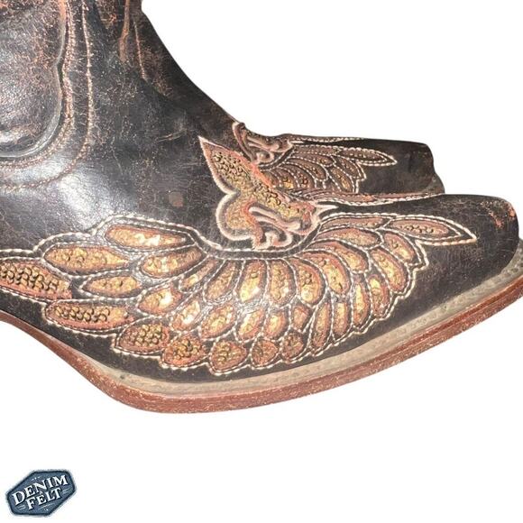 CORRAL WOMENS FLOR DE LIS WINGS BROWN LEATHER SEQUIN WESTERN COWBOY BOOTS - Picture 8 of 16